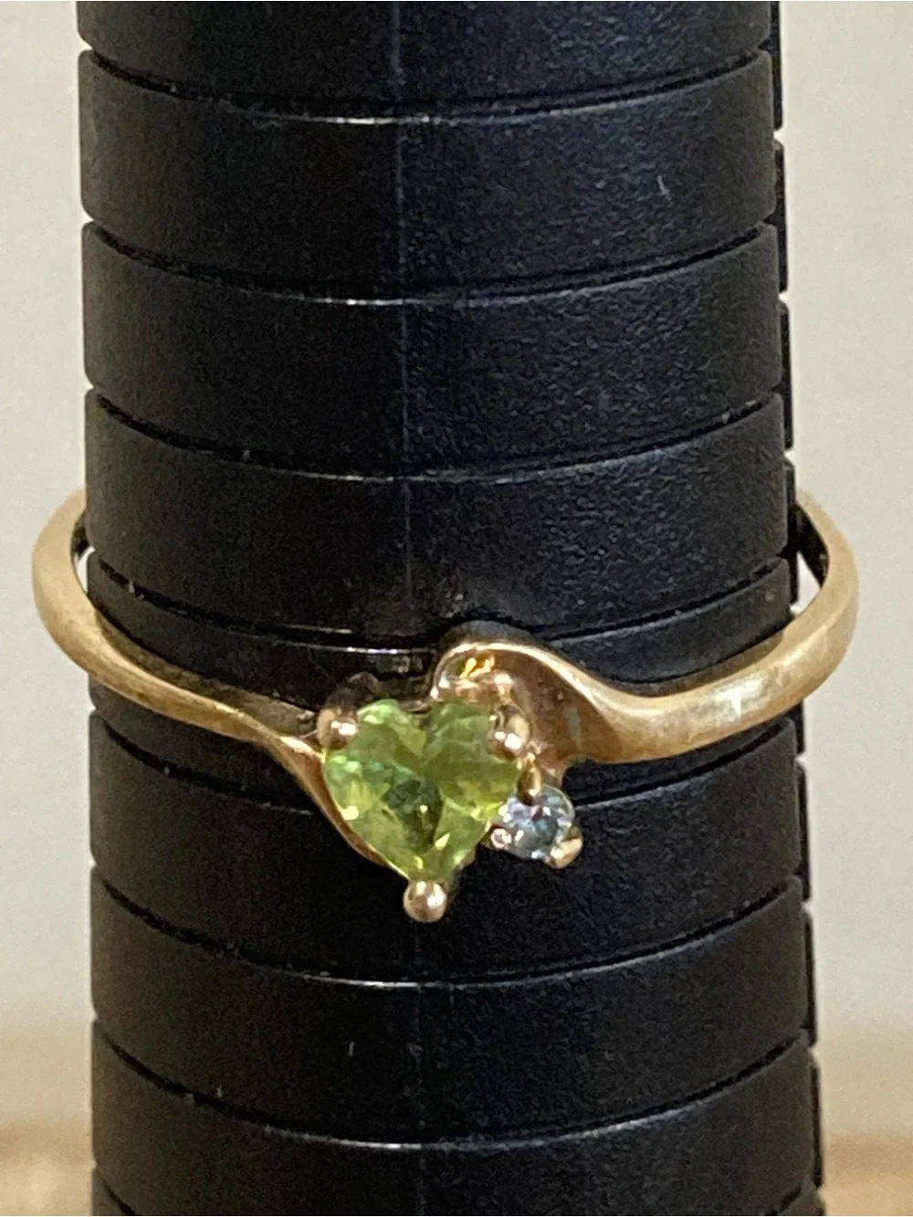 10K Gold Green Gem Heart and Blue Accent Gem - Size 11.25 - R.L. Griffith & Sons - Picture 11 of 14